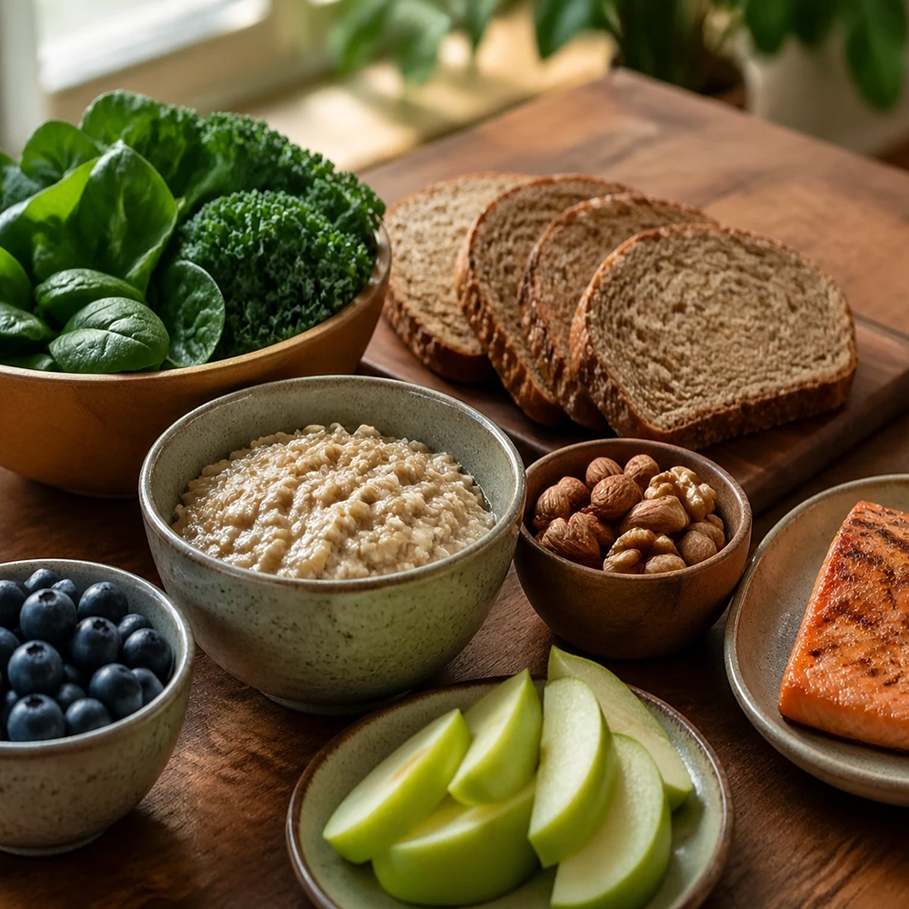Featured image for an educational video about 5 beneficial foods for diabetes, showing healthy foods suitable for blood sugar control
